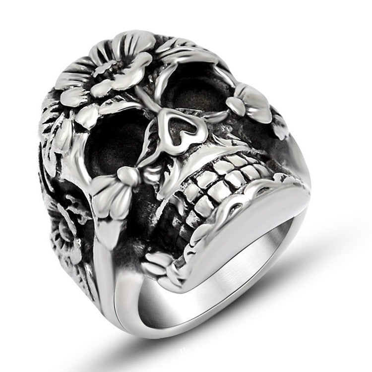 Wholesale Gothic Floral Skull Alloy Men Rings